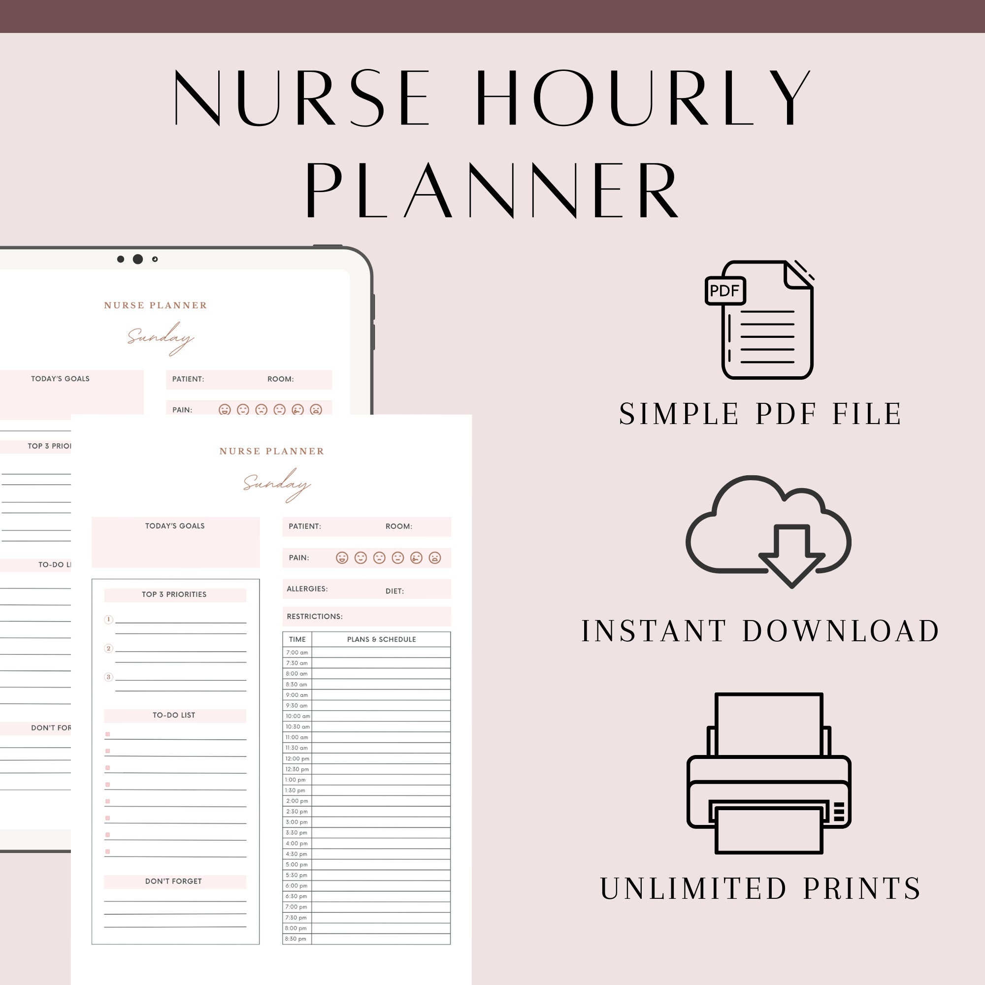 Hourly Rounding Documentation Nurse Planner | Nurse Digital Planner | With Hourly Rounding and ...