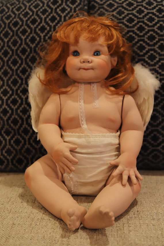 Vintage Cindy Marschner Rolfe Porcelain Doll With Angel Wings and Red Hair Lil Booger 1995 Etsy