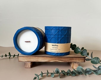 Concrete soy candle - Wooden wick candle - 10 oz