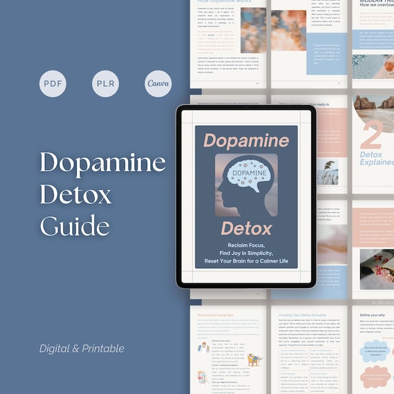 Dopamine Detox Guide: Reset Focus & Reduce Overwhelm (Mindfulness eBook + Editable Canva PLR Template)
