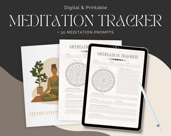 Meditation Tracker and 30 Meditation Prompts • Daily Log Printable and Compatible with Annotation Apps • Mindfulness Tools • Scalesist