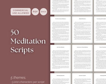 50 Guided Meditation Scripts for Coaches, Mindfulness Chakra Balancing and Spiritual Exploration PDFs, Editable DOCX for Yoga Teachers