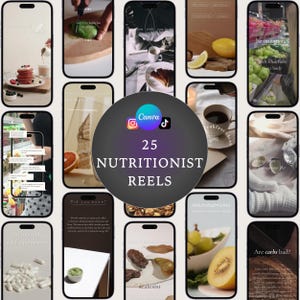 25 Nutrition Coach Reels • Canva Editable Video Templates for Instagram and TikTok • Health Tips, Wellness Advice, Social Media Content