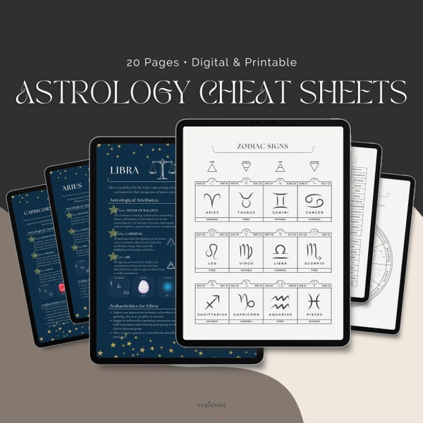 Astrology Cheat Sheets and Zodiac Signs Cheat Sheets • Astrology for Beginners • 20 Pages • Printable, Suitable for Digital Use • Scalesist