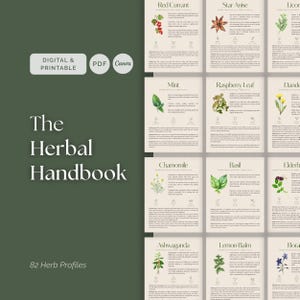 The Herbal Handbook, 82 Herb Profiles with Botanical Medicinal Associations, PDF + Canva Template for Herbalists and Holistic Practitioners