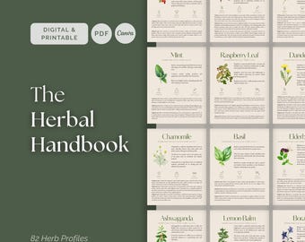 The Herbal Handbook, 82 Herb Profiles with Botanical Medicinal Associations, PDF + Canva Template for Herbalists and Holistic Practitioners