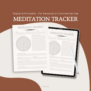 Daily Meditation Tracker, Digital and Printable PDF • Mindfulness Habit Builder • Track Duration, Technique, Reflections • Instant Download