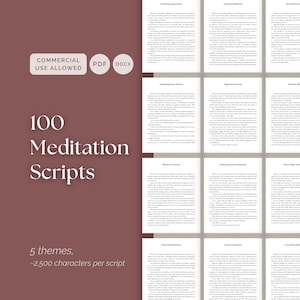 100 Guided Meditation Scripts for Coaches, Stress Relief Sleep and Mindfulness PDFs, Editable DOCX Bundle for Therapists and Yoga Teachers