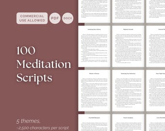 100 Guided Meditation Scripts for Coaches, Stress Relief Sleep and Mindfulness PDFs, Editable DOCX Bundle for Therapists and Yoga Teachers