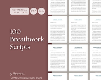 100 Breathwork Scripts for Coaches, Guided Relaxation Healing and Focus Scripts, PDF Editable DOCX Bundle for Yoga Wellness Practitioners