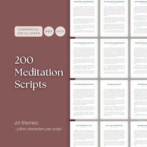 200 Meditation Scripts for Coaches, Guided Mindfulness Anxiety Relief PDFs, Editable Bundle for Teachers, Therapists and Practitioners