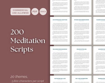 200 Meditation Scripts for Coaches, Guided Mindfulness Anxiety Relief PDFs, Editable Bundle for Teachers, Therapists and Practitioners