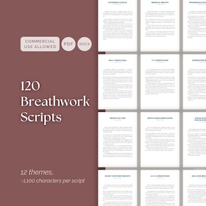 120 Short Breathwork Scripts for Coaches and Therapists, Guided Sessions for Stress Relief Sleep and Emotional Healing, PDF + Editable DOCX