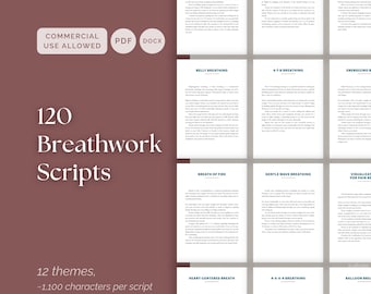 120 Short Breathwork Scripts for Coaches and Therapists, Guided Sessions for Stress Relief Sleep and Emotional Healing, PDF + Editable DOCX
