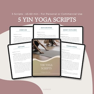 5 Yin Yoga Scripts with PLR • Guided Sequences for Sleep, Deep Calm, Stress Relief, Emotional Balance • Editable Yoga Class Scripts