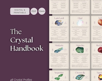 Crystal Profiles Printable PDF, 48 Healing Crystal Meanings and Properties Watercolor Guide, Grimoire Pages for Spiritual Practice