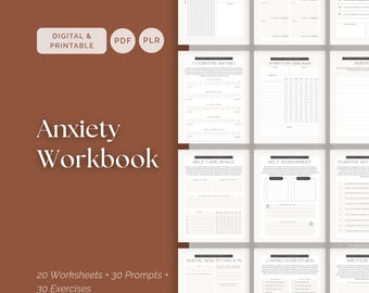 Anxiety Workbook PDF for Therapists and Coaches, 80-Page Mindfulness Worksheets Journal Prompts Breathing Exercises, Editable Canva Template