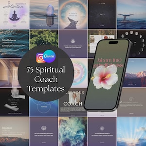 75 Spiritual Coach Instagram Templates Editable in Canva, Social Media Posts with Carousels for Holistic Life Coaches, Mindful Branding