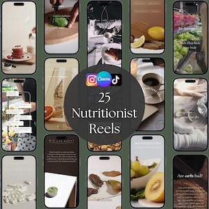 25 Nutrition Coach Instagram Reel Editable in Canva, Health Wellness Social Media Template Pack for Dietitians and Nutritionists