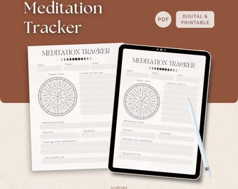 Meditation Tracker Printable PDF, Daily Mindfulness Log for Reflection and Progress, Letter A4 A5 Instant Download