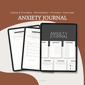 Anxiety Journal, PDF + Canva • 20 Worksheets + 30 Prompts + 30 Breathing Exercises • Mental Health Workbook with PLR, Instant Download