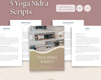 5 Yoga Nidra Scripts for Yoga Teachers, Guided Meditation PDFs for Sleep Stress Relief and Healing, Editable DOCX PLR Wellness Coaches