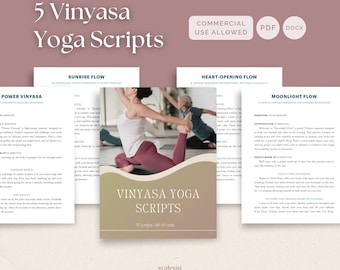 5 Vinyasa Yoga Scripts for Yoga Teachers, Guided Flow Sequences PDF for Classes Retreats and Online Content, Editable DOCX for Instructors