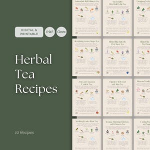 20 Herbal Tea Recipes, Wellness Blends for Relaxation Immunity and Digestion, Printable PDF, Editable Canva Template for Natural Living