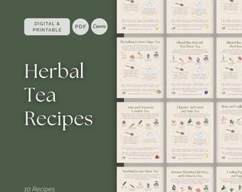 20 Herbal Tea Recipes, Wellness Blends for Relaxation Immunity and Digestion, Printable PDF, Editable Canva Template for Natural Living