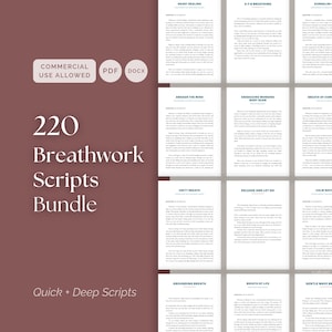 Breathwork Scripts Bundle for Coaches, 220 Long and Short Guided Sessions PDF & Editable DOCX for Therapy Yoga and Wellness, Commercial Use