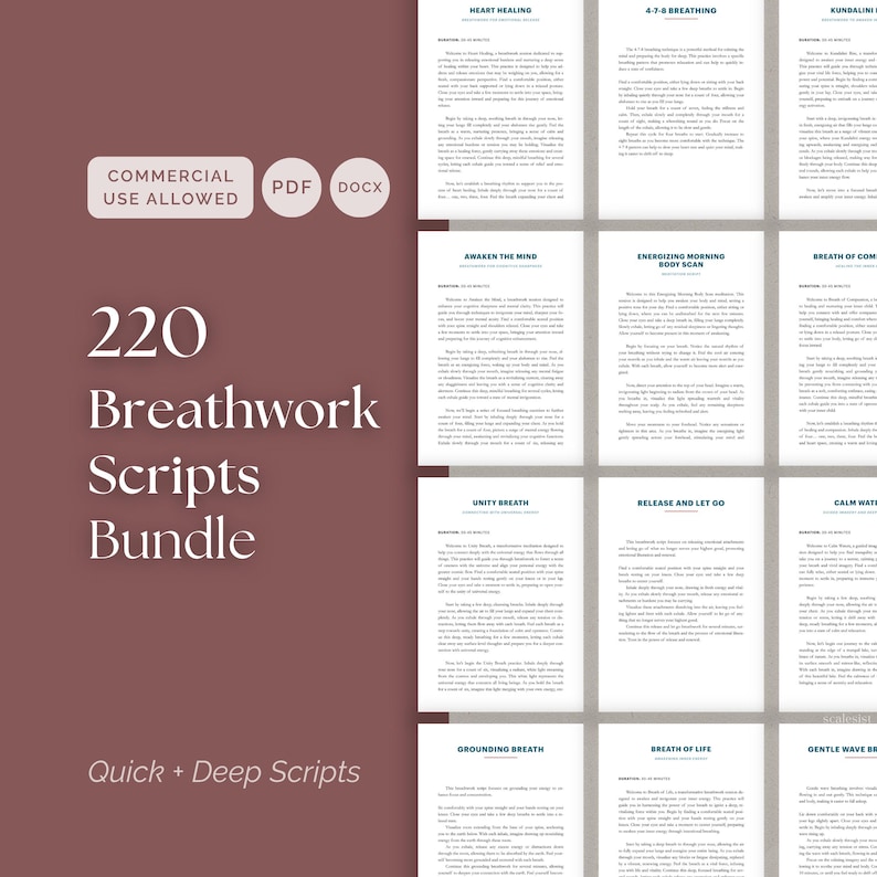 Long Work Script Breathwork Scripts Bundle for Coaches, 220 Long and Short Guided ...