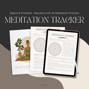 Meditation Tracker and 30 Meditation Prompts • Mindful Living • Daily Log Digital & Printable • Meditation Resources • Scalesist