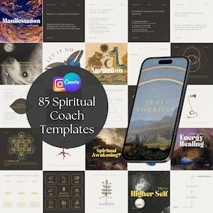 85 Spiritual Coach Instagram Templates Editable in Canva, Done-for-You Social Media Posts, Healer Wellness Branding Bundle