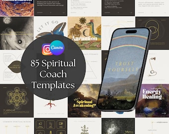 85 Spiritual Coach Instagram Templates Editable in Canva, Done-for-You Social Media Posts, Healer Wellness Branding Bundle