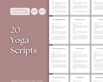 20 Yoga Scripts for Yoga Teachers, Guided Sessions for Relaxation Strength and Daily Wellness, Editable DOCX PLR for Coaches Commercial Use