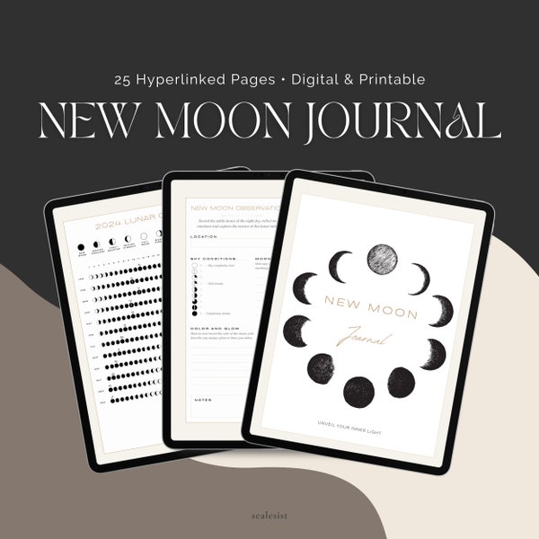 New Moon Journal • Manifestation Witchy Journal • Moon Phases, Calendar, Rituals, Spells, Reflection, Prompts • Digital Grimoire • Scalesist