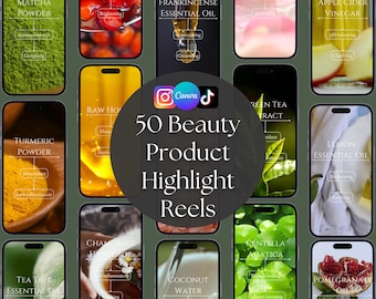50 Beauty Product Highlight Instagram Reel Templates Editable in Canva, Minimalist Content Pack for Beauty Creators