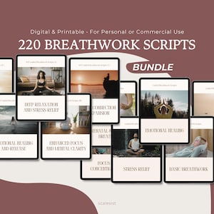 220 Breathwork Scripts Bundle • Guided Breathing, Relaxation, Stress Relief, Anxiety Support • Editable PLR for Coaches & Therapists