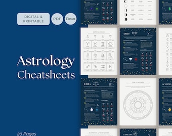 Astrology Cheat Sheets + Zodiac Signs Cheat Sheets, Birth Chart Reference Worksheets, Printable PDF, Editable Canva Template