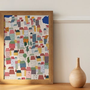 Colorful Houses Digital Print, Colorful Home Illustration For Funky Wall Art Decor, Colorful Digital Print