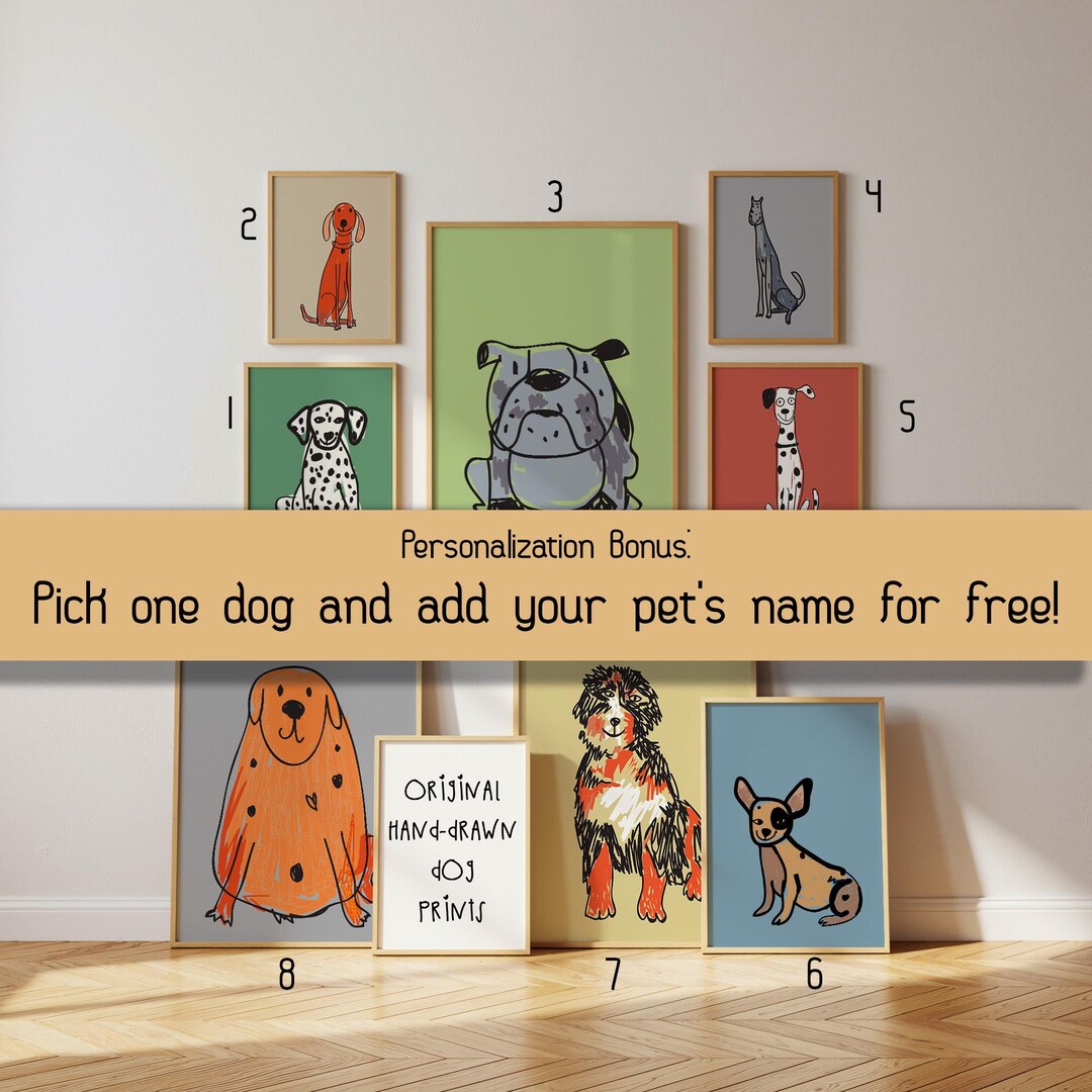 Custom Pet Name Poster,hand Drawn Dog Mom Gift, Set of 8 Badly Drawn ...