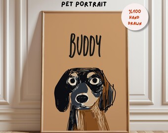 Funky Pet Portrait, Badly Drawn sketch style Pet Portrait,Hand drawn custom cat drawing, Custom badly drawn pet printing