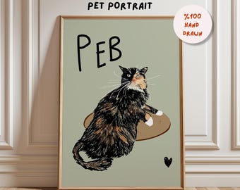 Funky Pet Portrait, Custom Pet Portrait Wall Art, Modern Dog Art, Fun Custom Pet Art,Hand drawn custom cat drawing, Unique Pet Gift