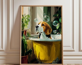 Funny Beagle Dog Bathroom Wall Art, Wash Your Paws Poster, Beagle Dog in Sink Print, Quirky Bathroom Decor, Beagle Dog Lover Gift