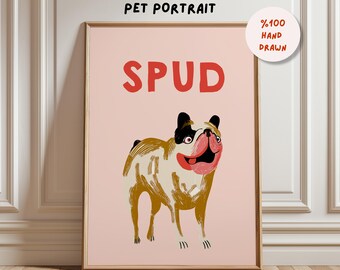 Badly hand drawn custom pet drawing, Hand drawn custom cat drawing,Retro Pet Prints Gift Pet loss, Custom funny pet portrait