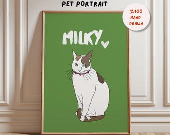 Custom Pet Portrait, Badly Drawn Dog Cat Illustration, Retro Funky Print (Digital Download)