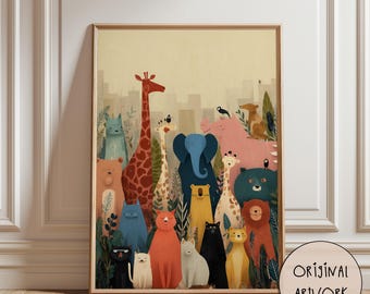 Safari Kids Room Wall Art, Set of 8 Jungle Animal Prints, Neutral Nursery Decor, Wild One Baby Shower Gift, Earth Tone Forest Animal Poster