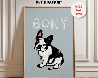 Custom Badly Drawn Dog Portrait,Hand drawn custom cat drawing, Custom Funky Pet Portrait, Minimalist Custom Poorly Drawn Retro Pet Prints
