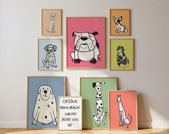 Badly Drawn Dog Prints Set of 8 – Funny Puppy Wall Art Printable – Cute Dog Nursery Decor – Kids Room Wall Art – Hand Drawn Pet Wall Art
