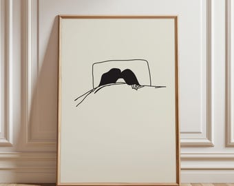 Sleeping Girl Poster, Couple Bedroom Wall Art, Minimalist Line Drawing, Romantic Anniversary Gift, Cozy Hygge Decor, Modern Love Sketch Art